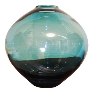 Contemporary Studio Glass Gradient Vase in Teal and Charcoal For Sale