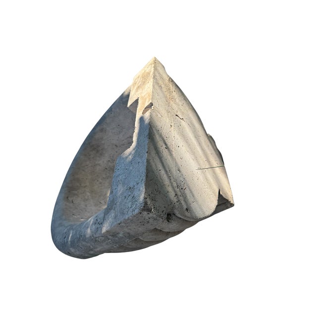 Stone Carved Limestone Fluted Sink or Fountain Basin With Aged Patina For Sale - Image 7 of 12