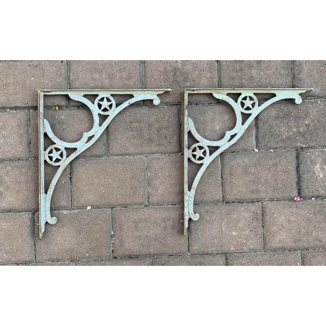 Vintage Metal Shelf Brackets With Horseshoe and Stars - a Pair For Sale - Image 4 of 4