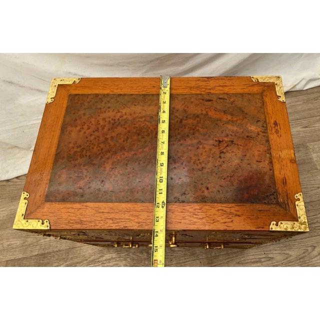Vintage Korean Elm Burl Brass Bound Bandaji Small Chest Wedding Cabinet Felt For Sale - Image 11 of 12