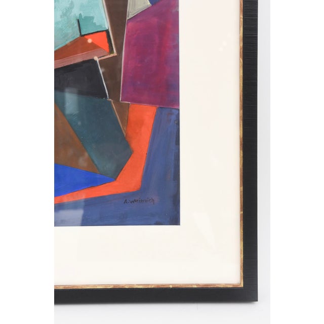 1950s Vintage Signed Cubist Abstract Watercolor Custom Framed One of a Kind For Sale - Image 5 of 8