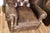 Pair of Restoration Hardware Churchill Tufted Leather Swivel Chairs | Vintage Distressed Cigar Leather Wingbacks For Sale - Image 12 of 18