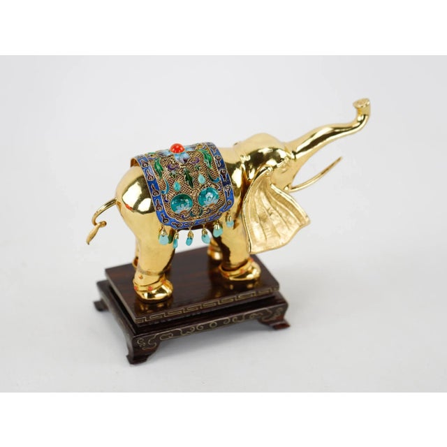 China Filigree Inlay Gem Elephant Statue with wood base