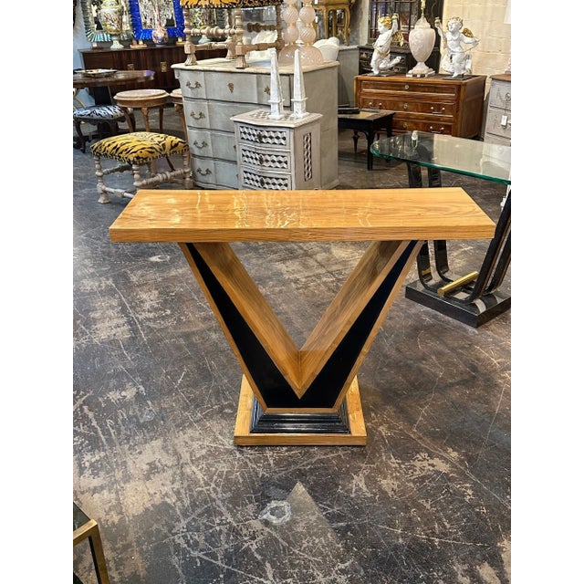Modern MCM Italian Elm Wood v Shape Console For Sale - Image 3 of 8