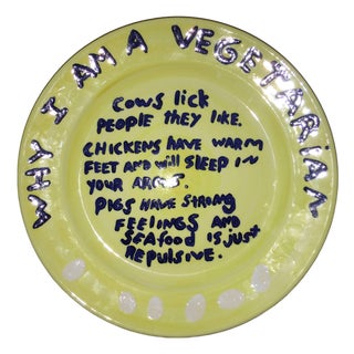 Kim Dingle, Rare "Why I am a Vegetarian" Kim Dingle Art Plate, 1994 For Sale