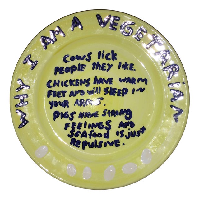 Kim Dingle, Rare "Why I am a Vegetarian" Kim Dingle Art Plate, 1994 For Sale