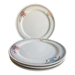1990's Shenango China Lily Iris Floral Restaurant Ware Dinner Plates- Set of 4