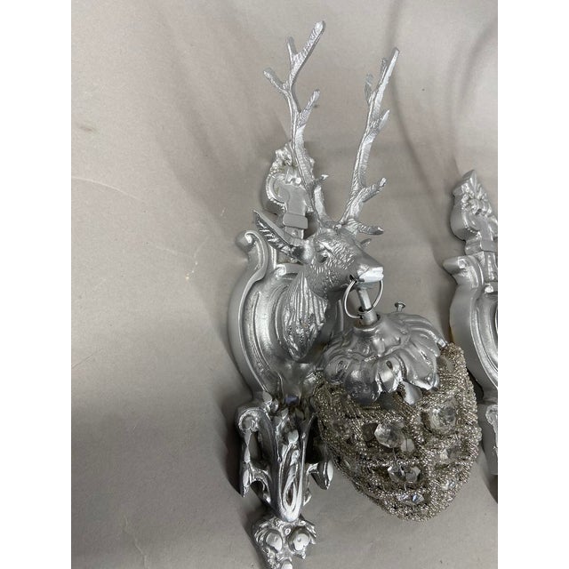 Metal Late 20th French Louis XVI Silver Bronze Sconces/ Wall Lamps Pair For Sale - Image 7 of 9