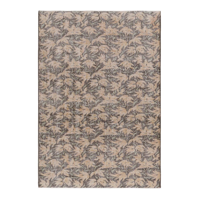 Vintage Turkish Distressed Rug in Brown With Floral Patterns, From Rug & Kilim For Sale