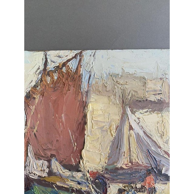 1970s Post-Impressionist Artist, Seascape with Sailboats, 1979, Oil Painting For Sale - Image 5 of 18