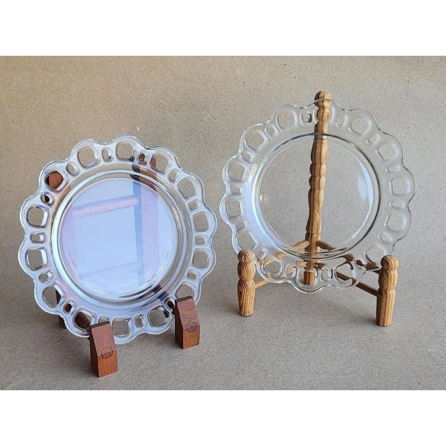 Offered is a set of Luncheon plates in the Open Work pattern by Lancaster glass. Hard to explain the details of this work...