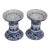 1980s A Pair of Blue and White Porcelain Candle Holders For Sale