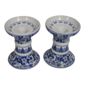 1980s A Pair of Blue and White Porcelain Candle Holders