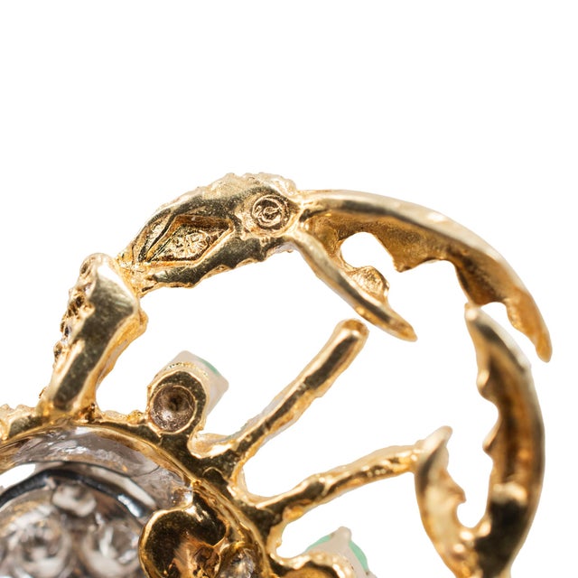 Metal Vintage Herbert Rosenthal 18k Gold 0.57ctw Diamond Emerald Eyes Crab Pin Brooch For Sale - Image 7 of 8