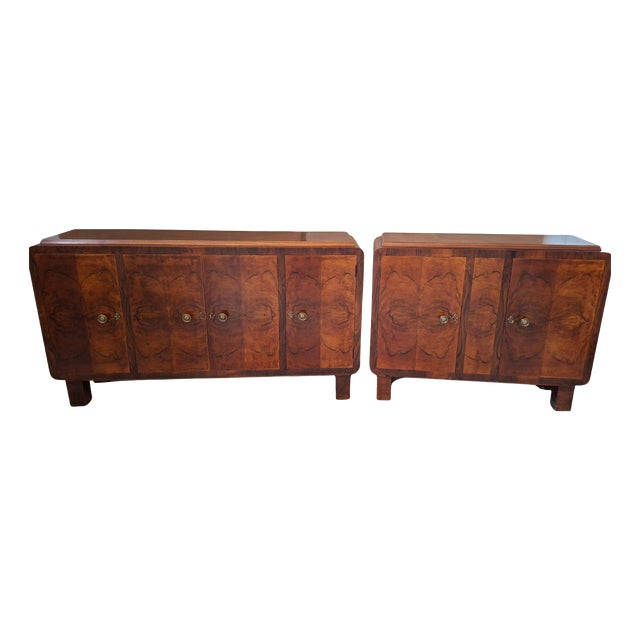 Art Deco Sideboards in Briar Wood, 1930s, Set of 2 For Sale