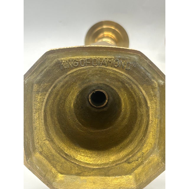 Metal Late 19th Century English "King of Diamond" Brass Candlesticks, 1897 Queen Victoria Diamond Jubilee – Pair For Sale - Image 7 of 12