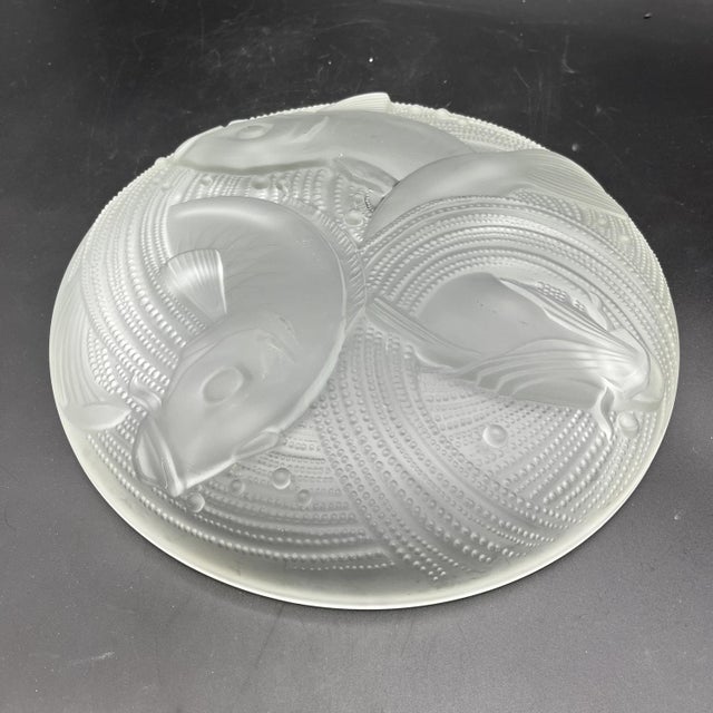 Frosted Pressed Glass Cup with Carp Fish Decoration by Pierre Davesn, 1930s For Sale - Image 11 of 18