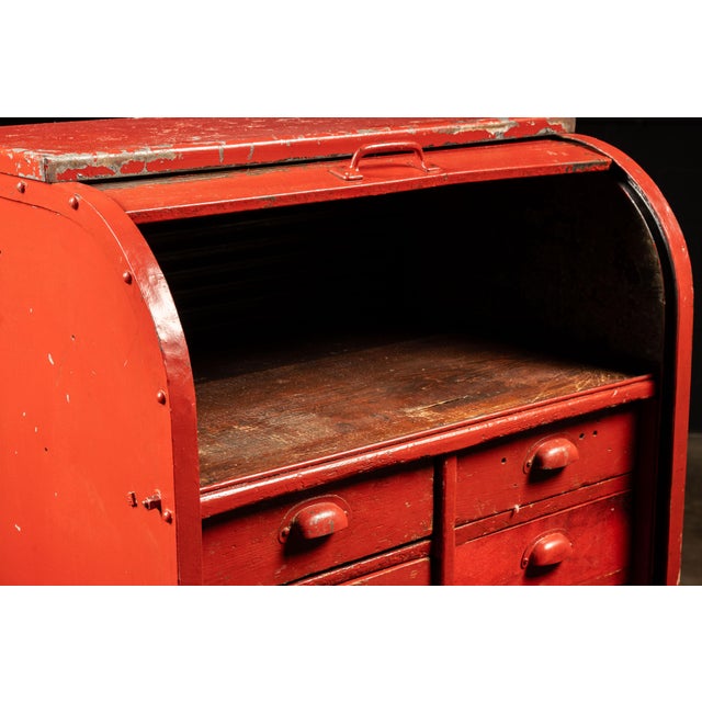 Vintage Industrial Wood and Steel Wheeled Workshop Cabinet For Sale In Chicago - Image 6 of 11