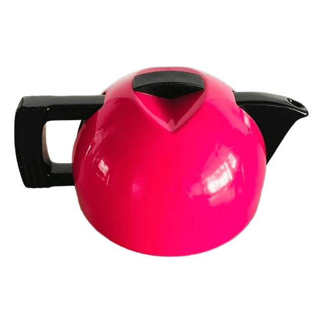 Vintage Teapot in Black and Fuchsia Pink, 1980s For Sale