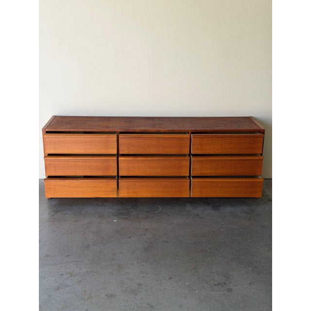 1960s Mid Century Danish Teak 9 Drawer Dresser Long Lowboy For Sale - Image 9 of 11