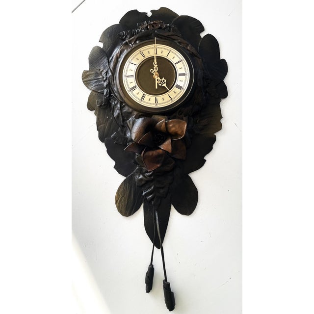 Large Handcrafted Wall Clock in Leather, 1970s For Sale - Image 9 of 9