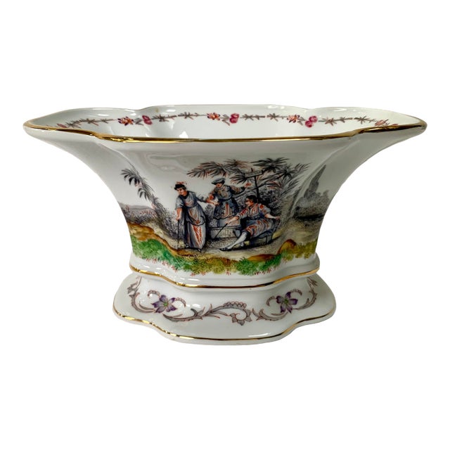 Early 20th Century Dresden Hand Painted Porcelain Jardinière With Exotic Figural Scenes For Sale