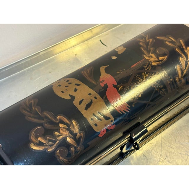 Metal Chinese Lacquered Metal Hand-Painted Oblong Box For Sale - Image 7 of 8