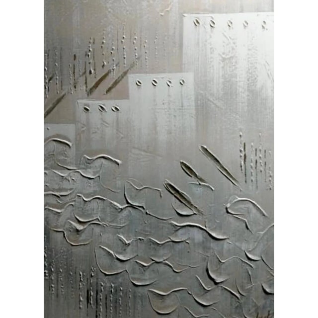 Textile Vintage Lee Reynolds Postmodern Brutalist Industrial Textured Modern Neutral Gray New York City Oil on Canvas Cityscape Signed For Sale - Image 7 of 12