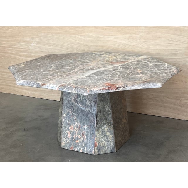 1970s Substantial White, Grey, Black, Pink Marble Coffee Table, Sculptural Base For Sale - Image 4 of 9