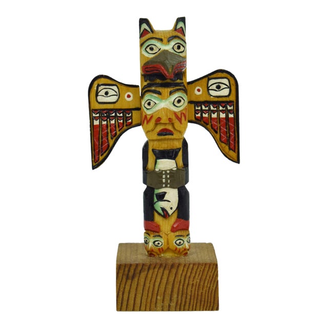 Mid 20th Century Hand Carved Patrick Seale Ketchikan Alaska Fog Woman Handcrafted Totem Pole Small Figurine - Signed For Sale