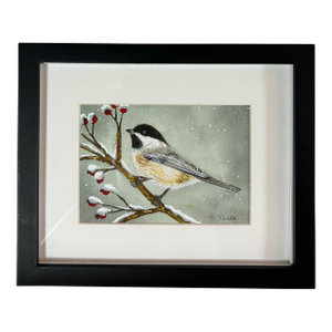 Tranquil Winter Chickadee Original Watercolor Painting