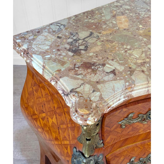 Vintage French Louis XV Marble Top Bombe Commode Dresser Chest of Drawers For Sale - Image 9 of 16