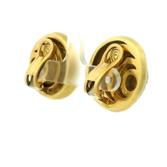 Gold 1990s Vahe Naltchayan 18k Yellow Gold Sun & Moon Clip-on Earrings, R-1994, Diamond Accent, A Pair For Sale - Image 8 of 15