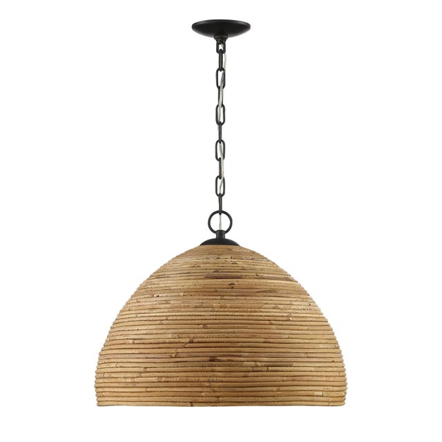 Create an island transitional vibe with the Marigot Rattan Single-Light Dome Pendant. This 20-inch domed ceiling fixture...