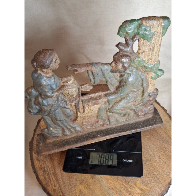 Antique Cast Iron "Rebecca at the Well" Biblical Figural Doorstop – Original Paint, C. 1890 For Sale - Image 16 of 16