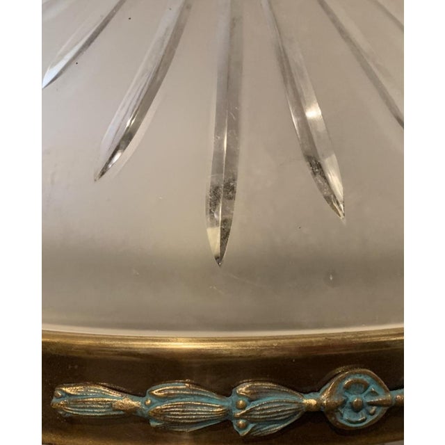 1960s Empire French-Style Brass Chandelier, Frosted Glass Bowl & Three Griffins For Sale - Image 4 of 7