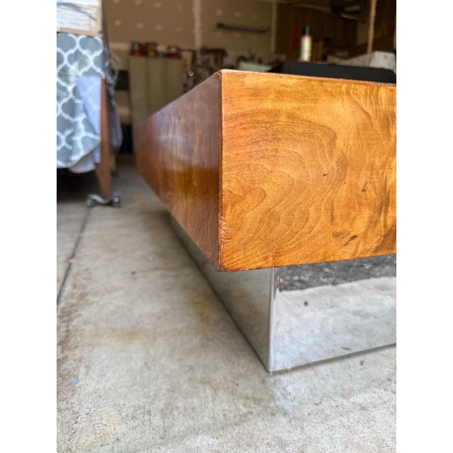 Milo Baughman Attr Burlwood & Chrome Floating Coffee Table Vintage Mid Century For Sale - Image 10 of 12