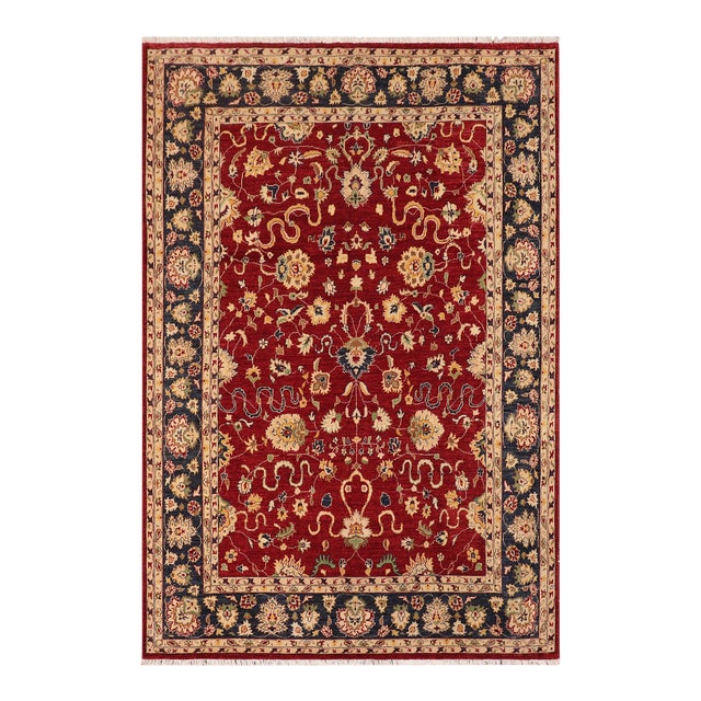 Oriental Ziegler Red Blue Hand-Knotted Wool Rug - 8'0'' X 9'9'' For Sale
