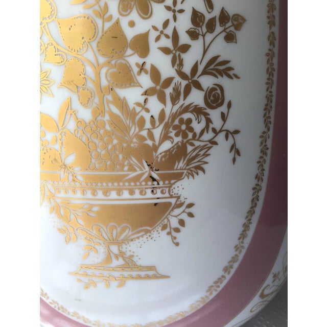 Mid 20th Century Large Vintage Lorenz Hutschenreuther German Porcelain Vase – 21” Tall, Pink & Gold Floral Panels For Sale - Image 5 of 9