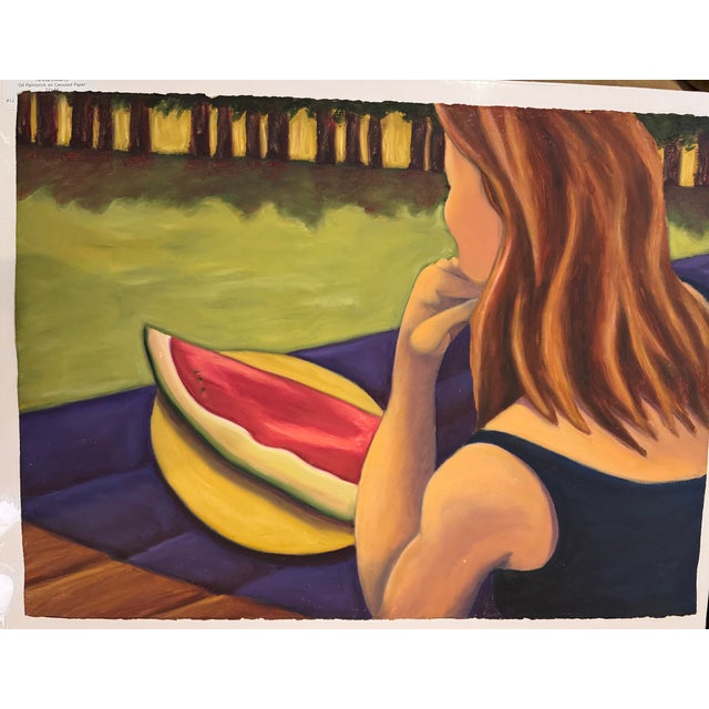 This painting was done in oil paint stick on gessoed heavy Arches paper. The figure was painted from life in the studio...