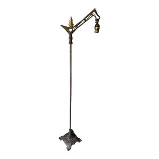 1920s Art Deco Cast Iron Bridge Arm Floor Lamp For Sale