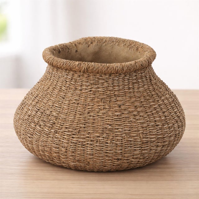 Kenneth Ludwig Chicago Braided Weave Cement Vase 10"D For Sale - Image 4 of 4