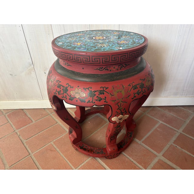 Mid 20th Century Red Painted Wood Garden Stool For Sale - Image 16 of 18