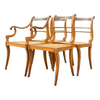 Vintage Boho Scroll Back Cane Dining Chairs - Set of Four For Sale