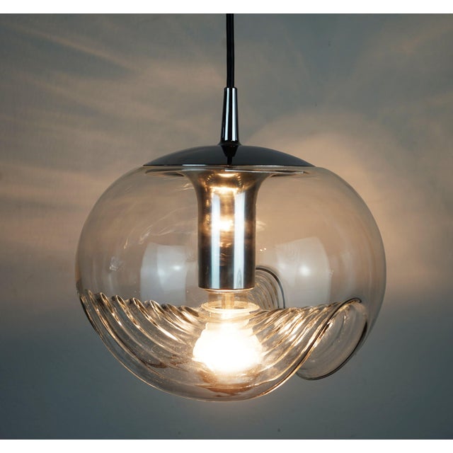 Mid-Century Wave Pendant Lamp in Clear Glass and Chrome from Peill & Putzler, 1960s For Sale - Image 6 of 12