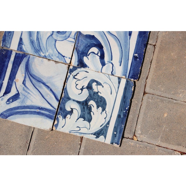 18th Century Antique 18th Century Portuguese Baroque Scrollwork Tiles in Cobalt Blue & White, Antique Set of 6 For Sale - Image 5 of 8