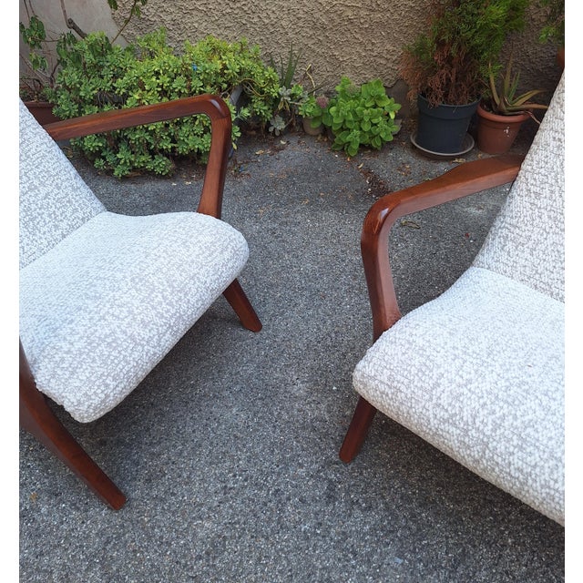 Mid-Century Modern Lounge Chairs with Dark Wood Frame and Yellow Bouclé Fabric, 2000s, Set of 2 For Sale - Image 3 of 6