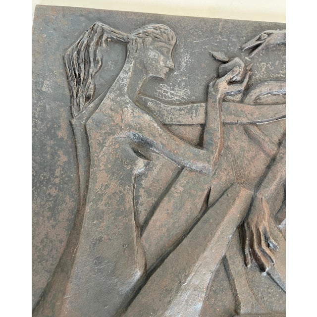 1970s Modernist fireback depicting Adam and Eve, the apple and the serpent For Sale - Image 5 of 12