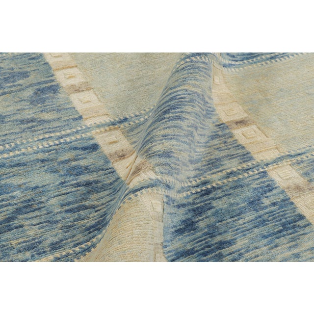 Blue Rug & Kilim’s Scandinavian Style Rug in Blue and Cream With Geometric Patterns For Sale - Image 8 of 8
