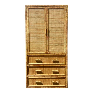 Vintage Coastal Woven Rattan Armoire For Sale